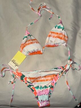 Maaji Multicolor Tie-Dye String Bikini - Orange, Pink, Green, White